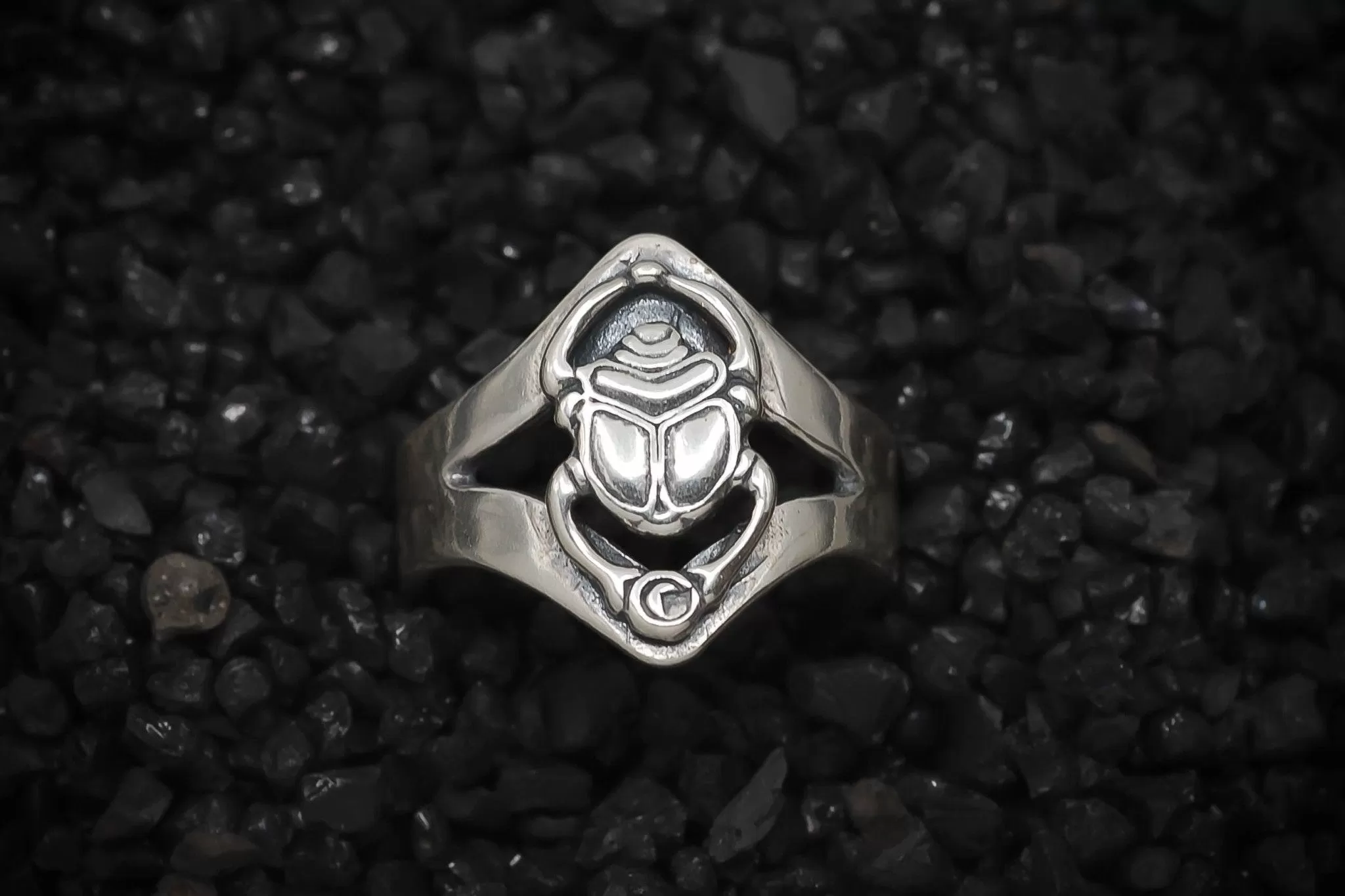 Scarab Beetle Band Ring Ancient Egyptian | 925 Sterling Silver, Oxidized or 18K Gold Plated | Adjustable Size