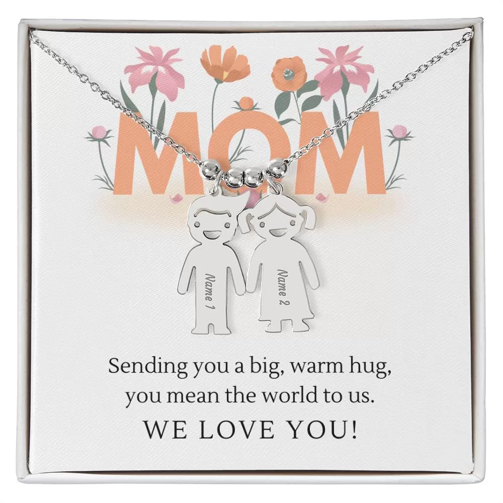 Sending You A Big Warm Hug, For Mom Gift Custom Engraved Kid Charm Necklace