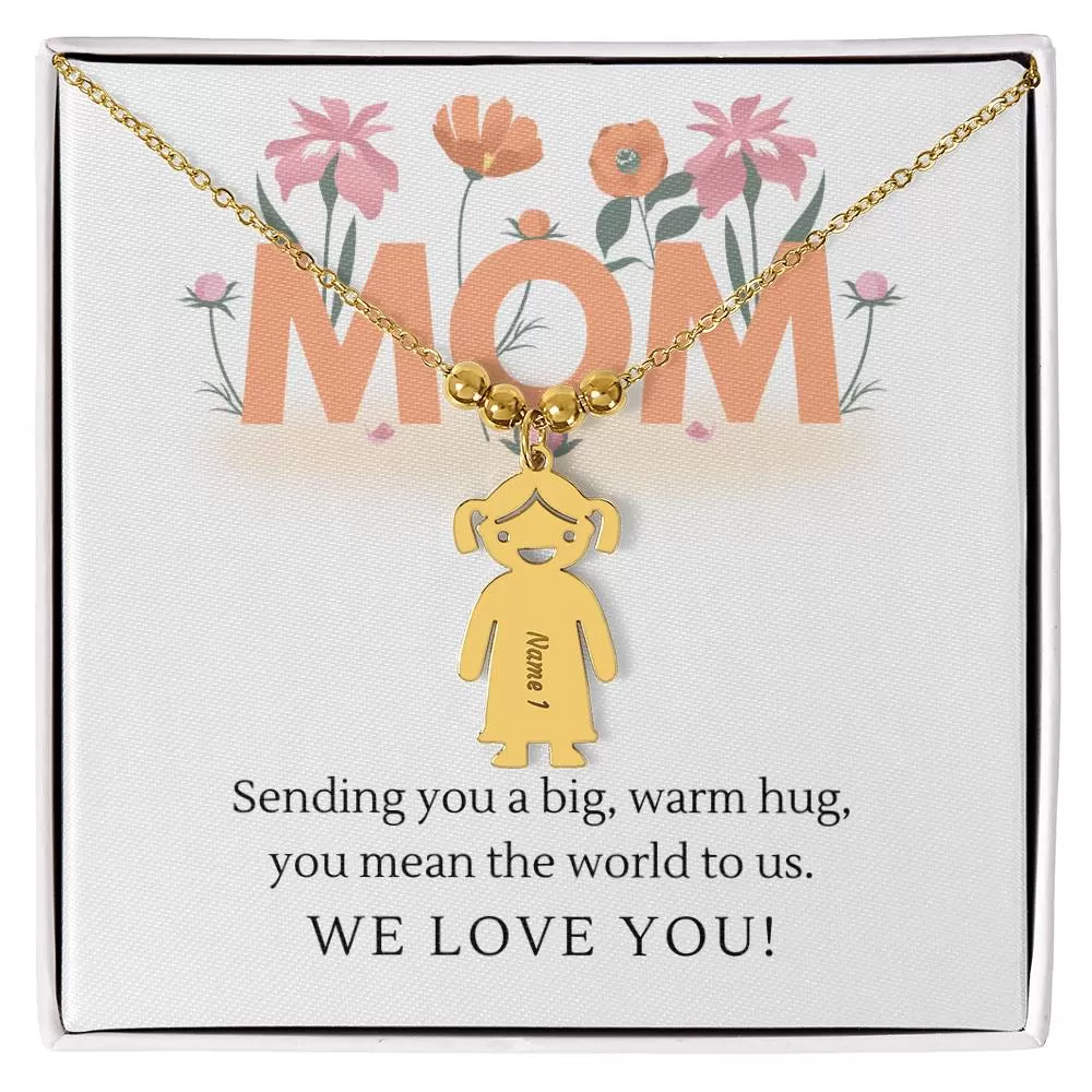 Sending You A Big Warm Hug, For Mom Gift Custom Engraved Kid Charm Necklace