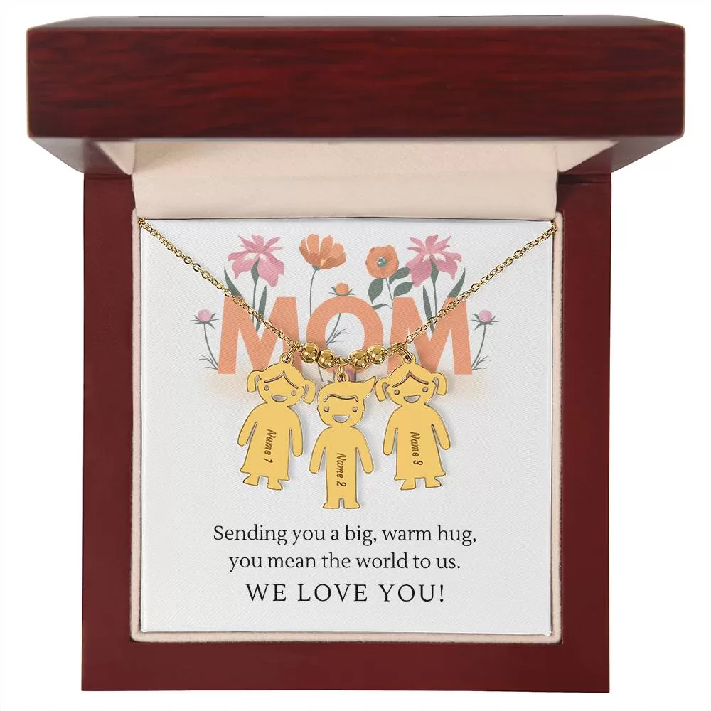 Sending You A Big Warm Hug, For Mom Gift Custom Engraved Kid Charm Necklace