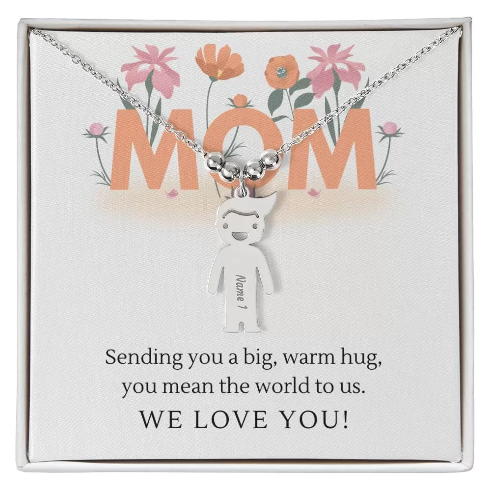 Sending You A Big Warm Hug, For Mom Gift Custom Engraved Kid Charm Necklace