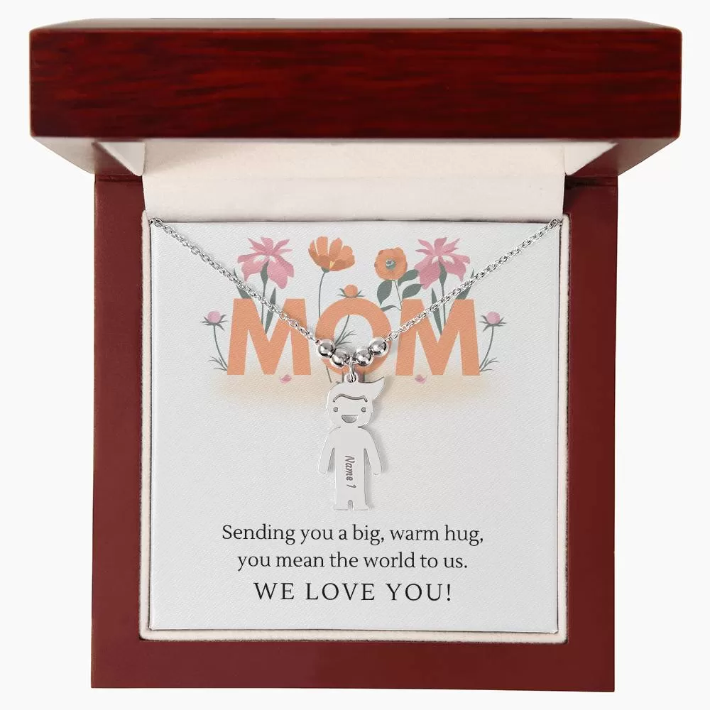 Sending You A Big Warm Hug, For Mom Gift Custom Engraved Kid Charm Necklace