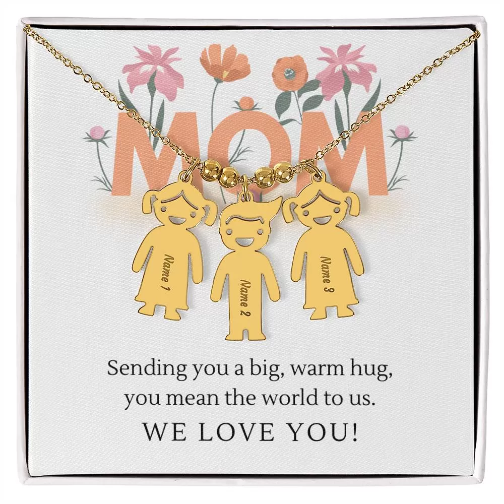 Sending You A Big Warm Hug, For Mom Gift Custom Engraved Kid Charm Necklace