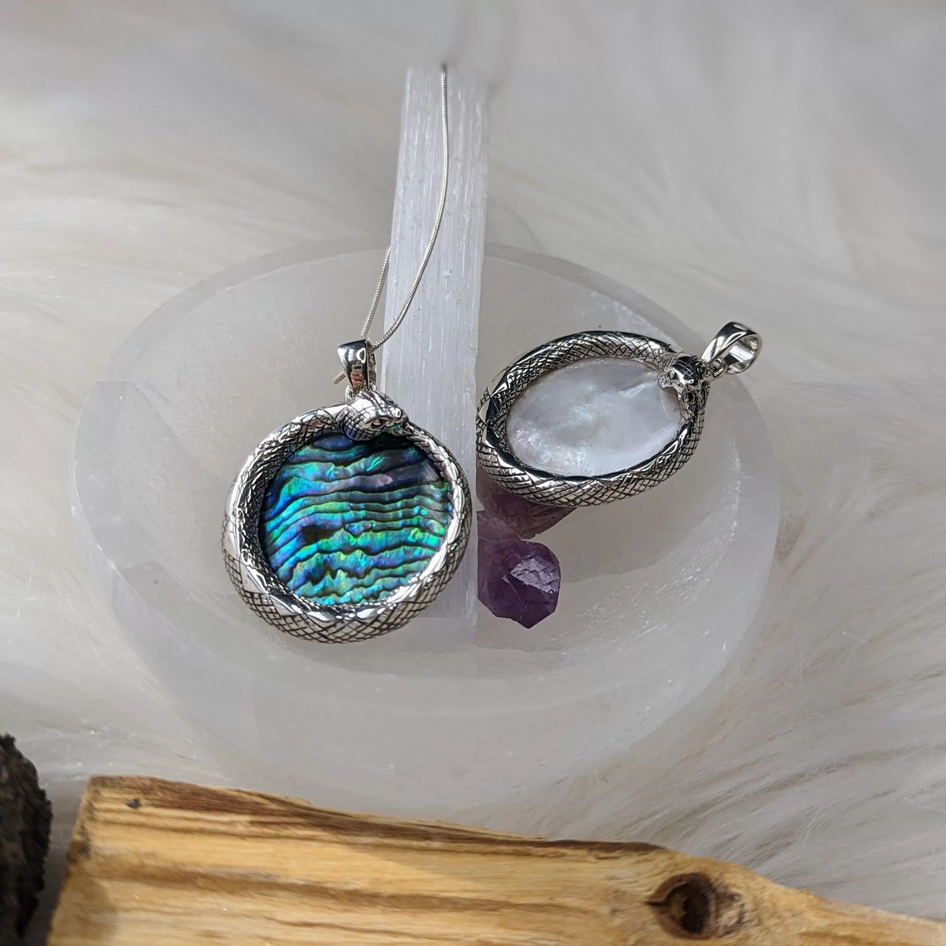 Serpent Abalone Sterling Silver Pendant ~ Silver Chain Included ~ Natural Abalone or Mother of Pearl