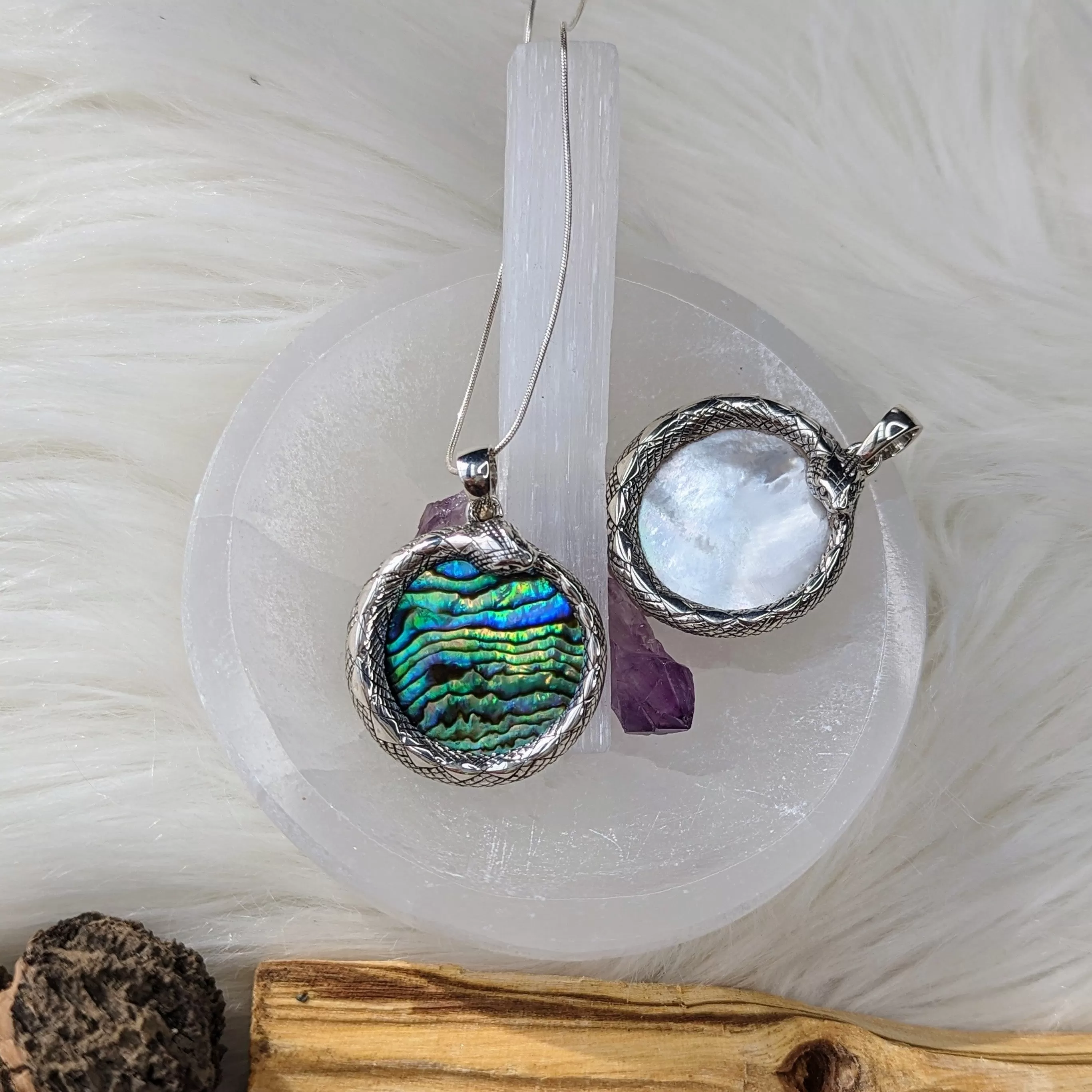 Serpent Abalone Sterling Silver Pendant ~ Silver Chain Included ~ Natural Abalone or Mother of Pearl