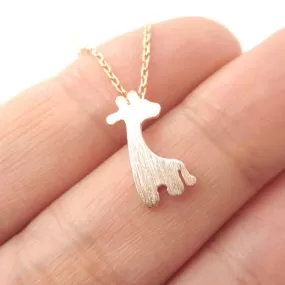 Simple Giraffe Silhouette Shaped Pendant Necklace in Rose Gold | Animal Jewelry