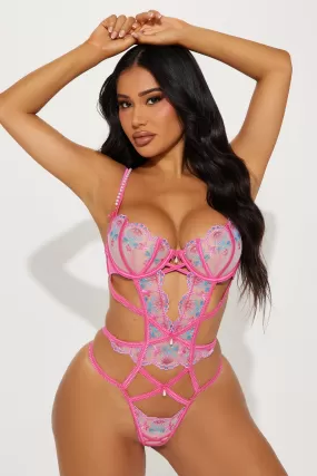 Siren Lust Embroidered Teddy - Pink/combo