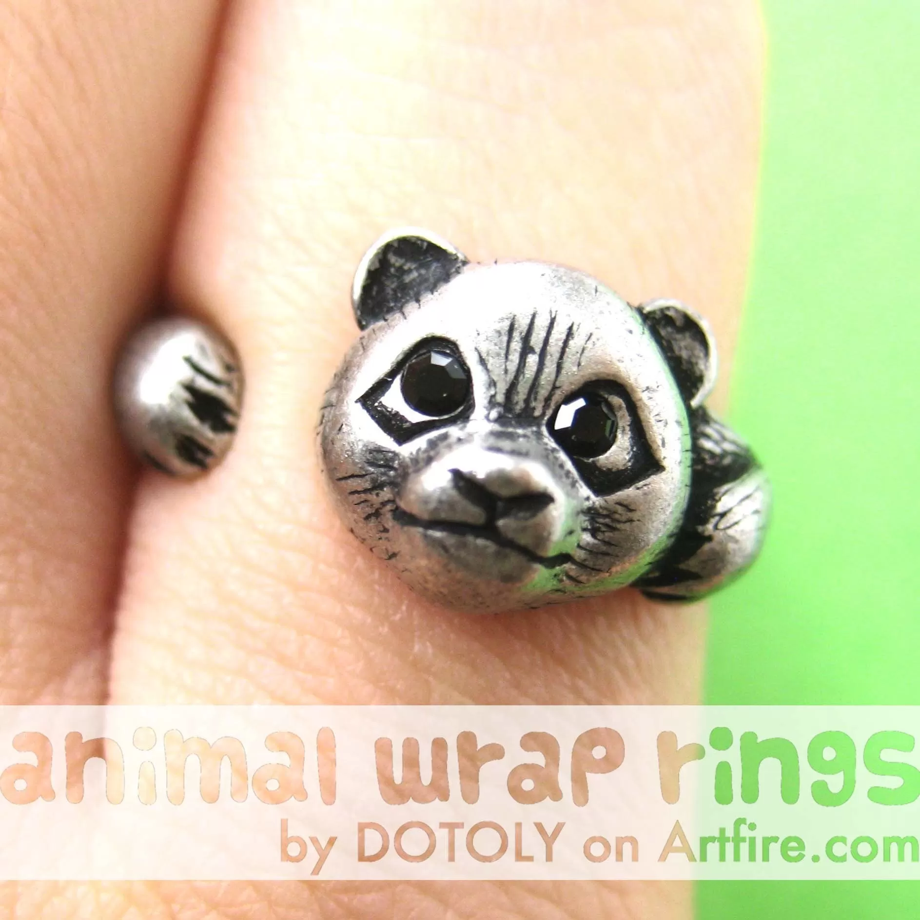 Small Panda Bear Animal Wrap Hug Ring in Silver - Size 4 to 8.5 Available