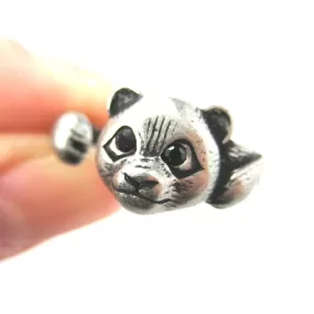 Small Panda Bear Animal Wrap Hug Ring in Silver - Size 4 to 8.5 Available