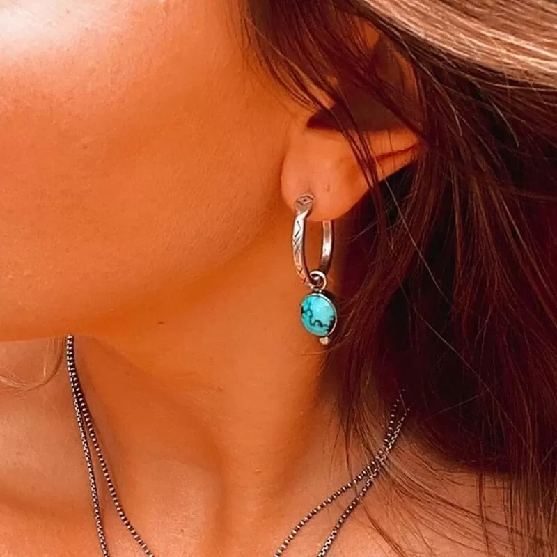 Snake Hoops Huggie Turquoise Dangle Earrings