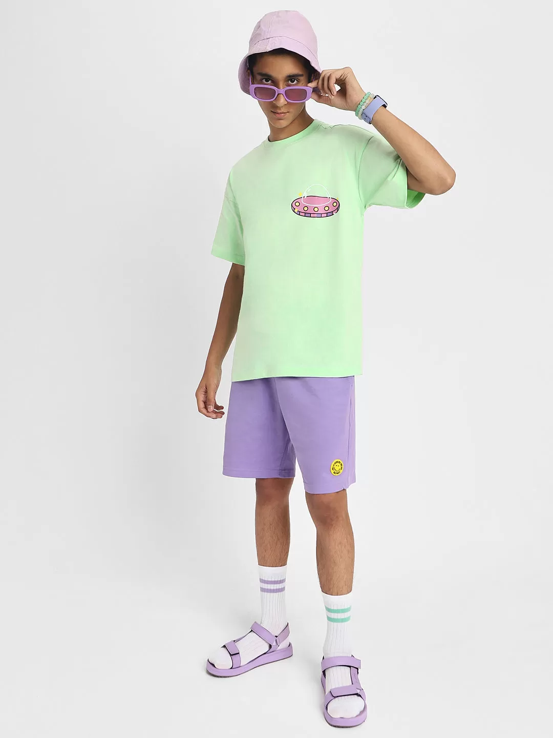 Spaceship Green Oversized Graphic Pocket Printed Boys T-shirt