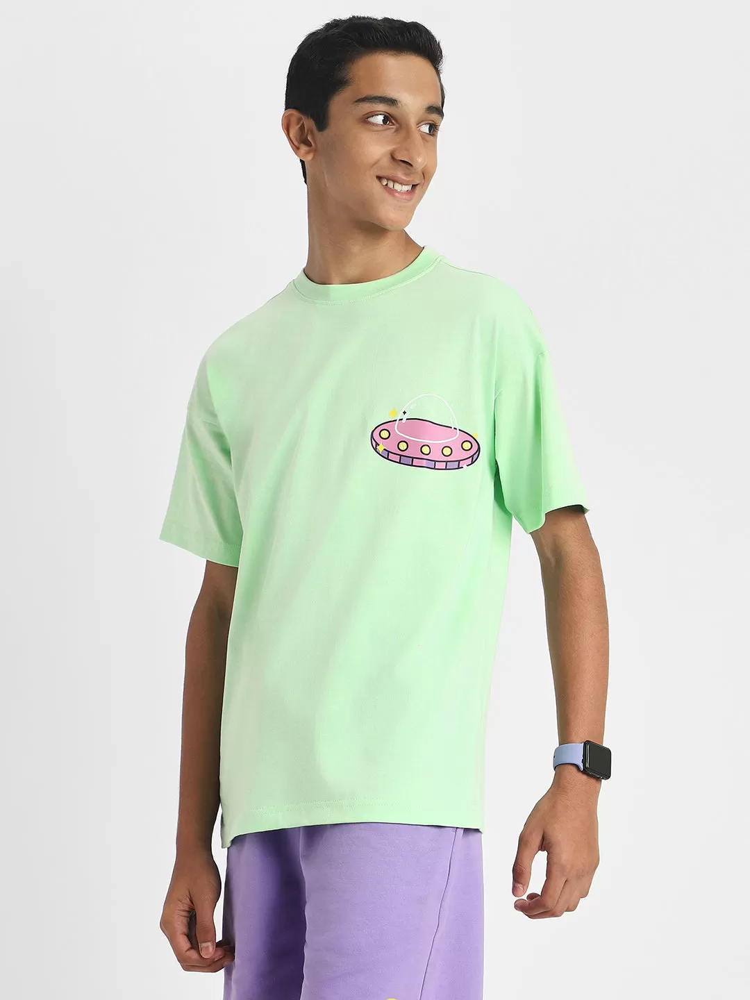 Spaceship Green Oversized Graphic Pocket Printed Boys T-shirt