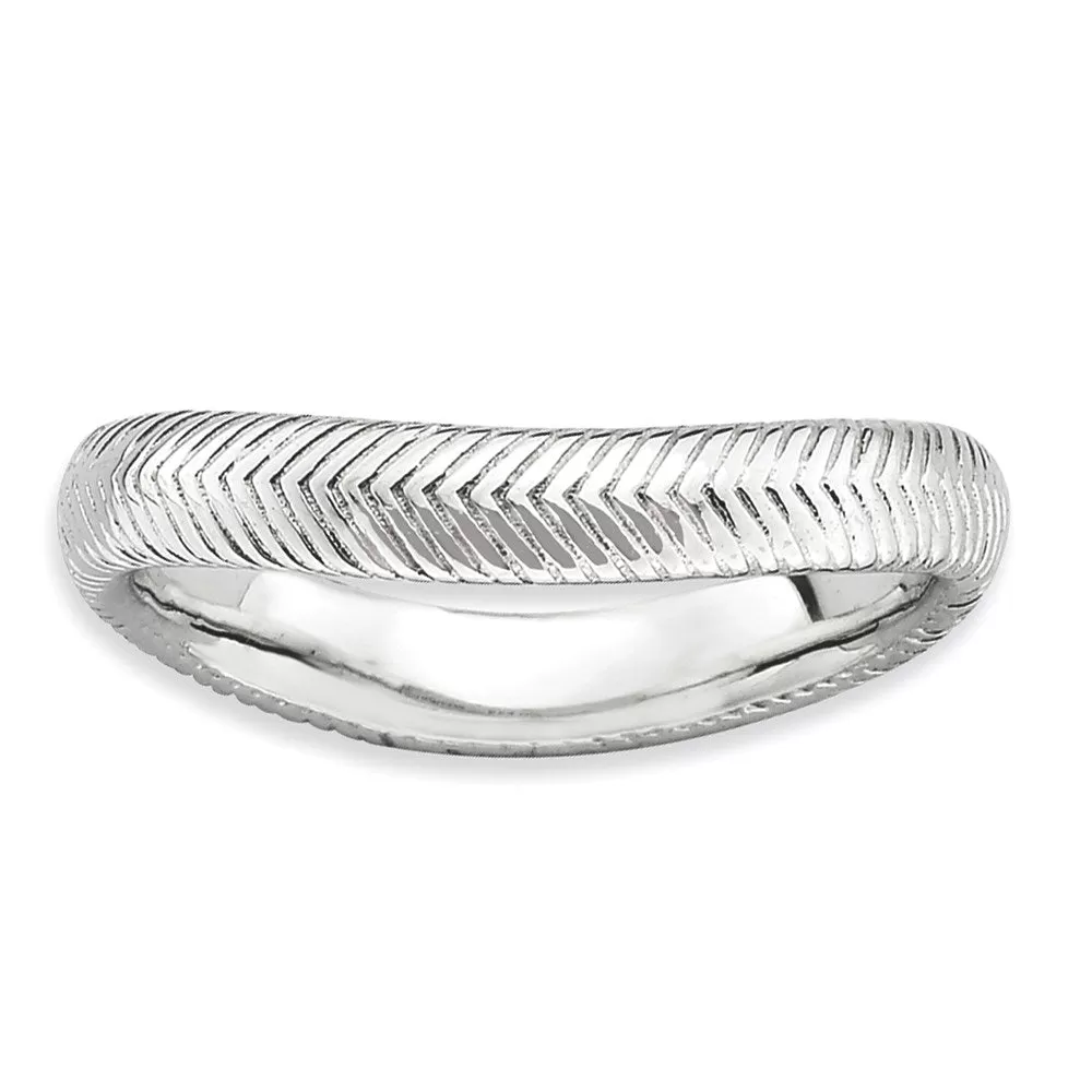 Stackable Expressions Polished Rhodium-plate Wave Ring in Sterling Silver