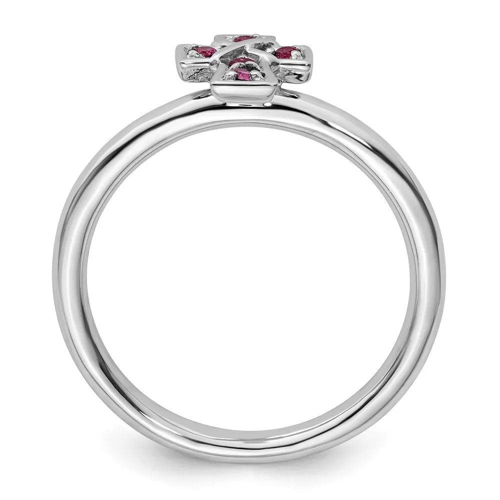 Stackable Expressions Rhodium Rhodolite Garnet Cross Ring in Sterling Silver