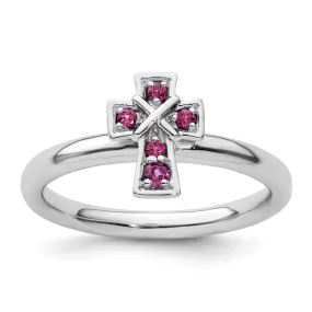 Stackable Expressions Rhodium Rhodolite Garnet Cross Ring in Sterling Silver