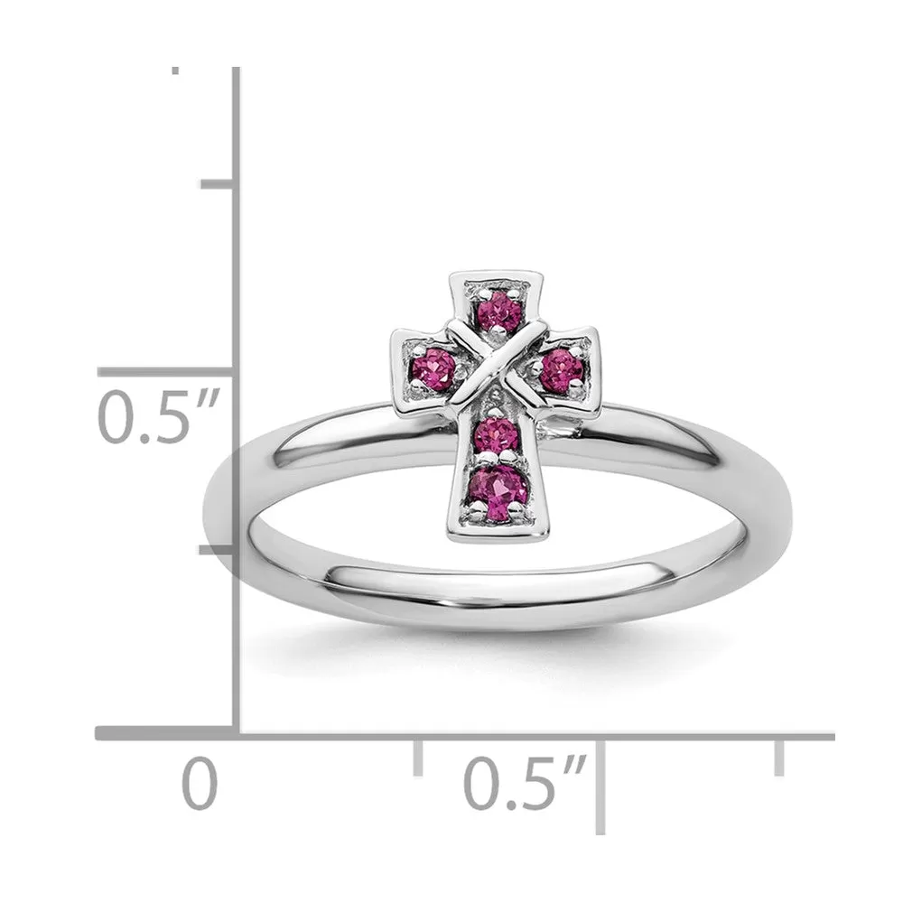 Stackable Expressions Rhodium Rhodolite Garnet Cross Ring in Sterling Silver