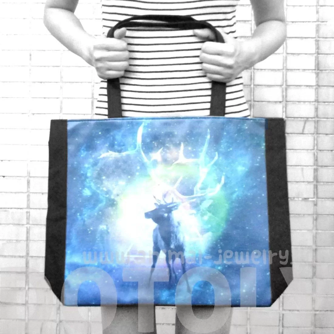 Stag Deer Patronus Universe Starry Night Print Rectangular Shopper Tote Shoulder Bag | DOTOLY