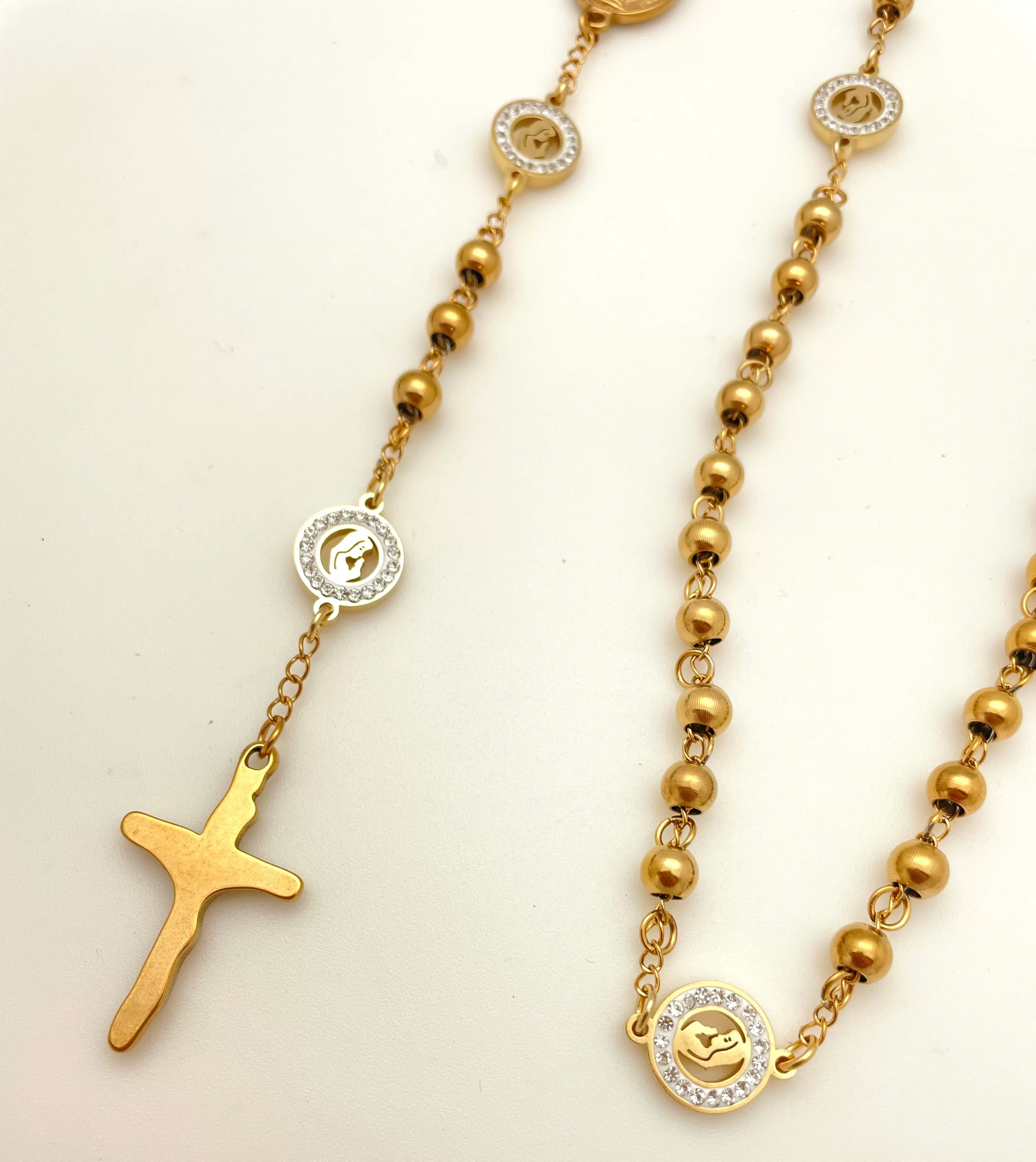 Stainless Steel Rosary with Pavé Discs