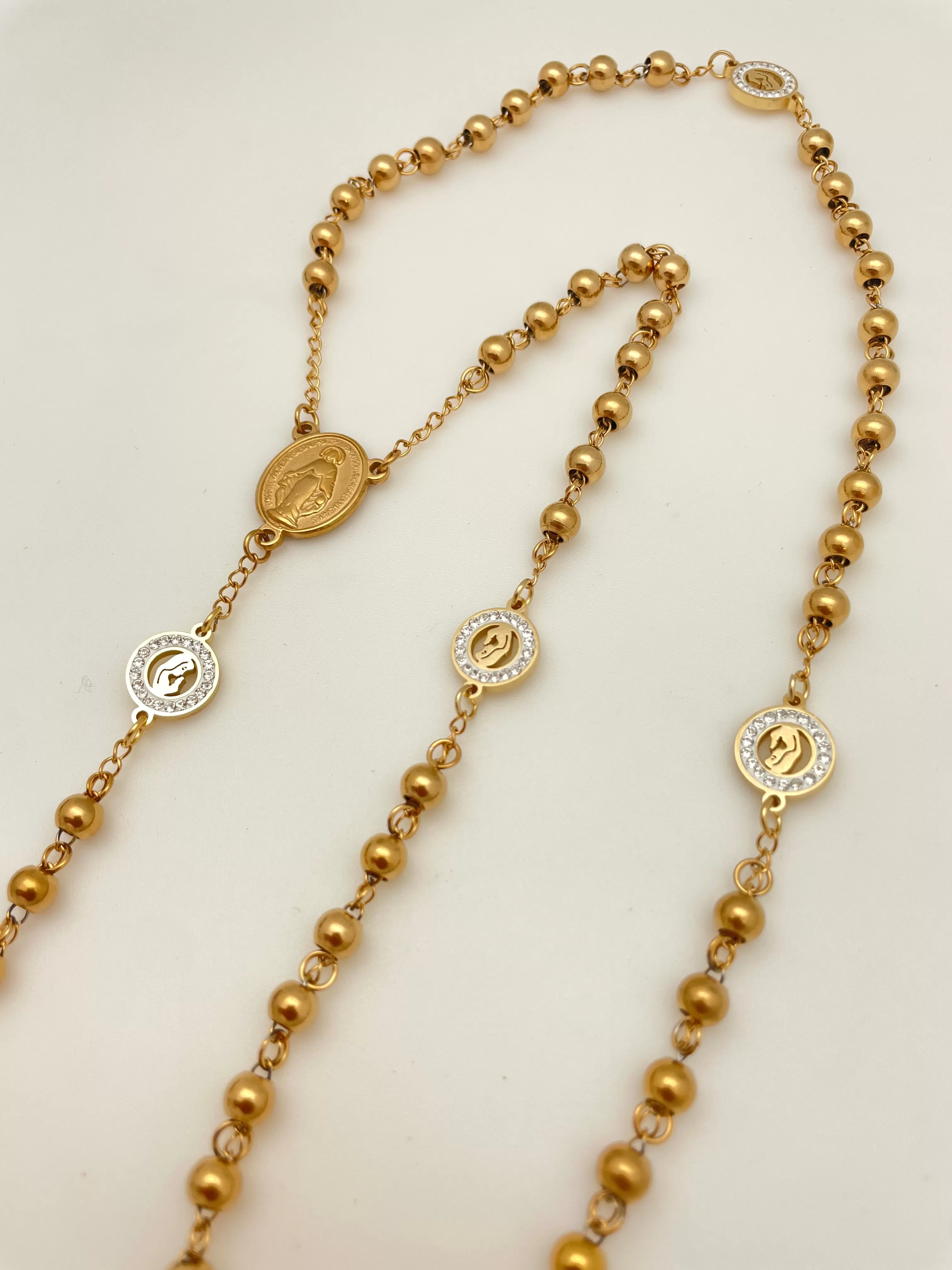 Stainless Steel Rosary with Pavé Discs