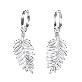 Sterling Silver Leaf Hoop Moissanite Earrings