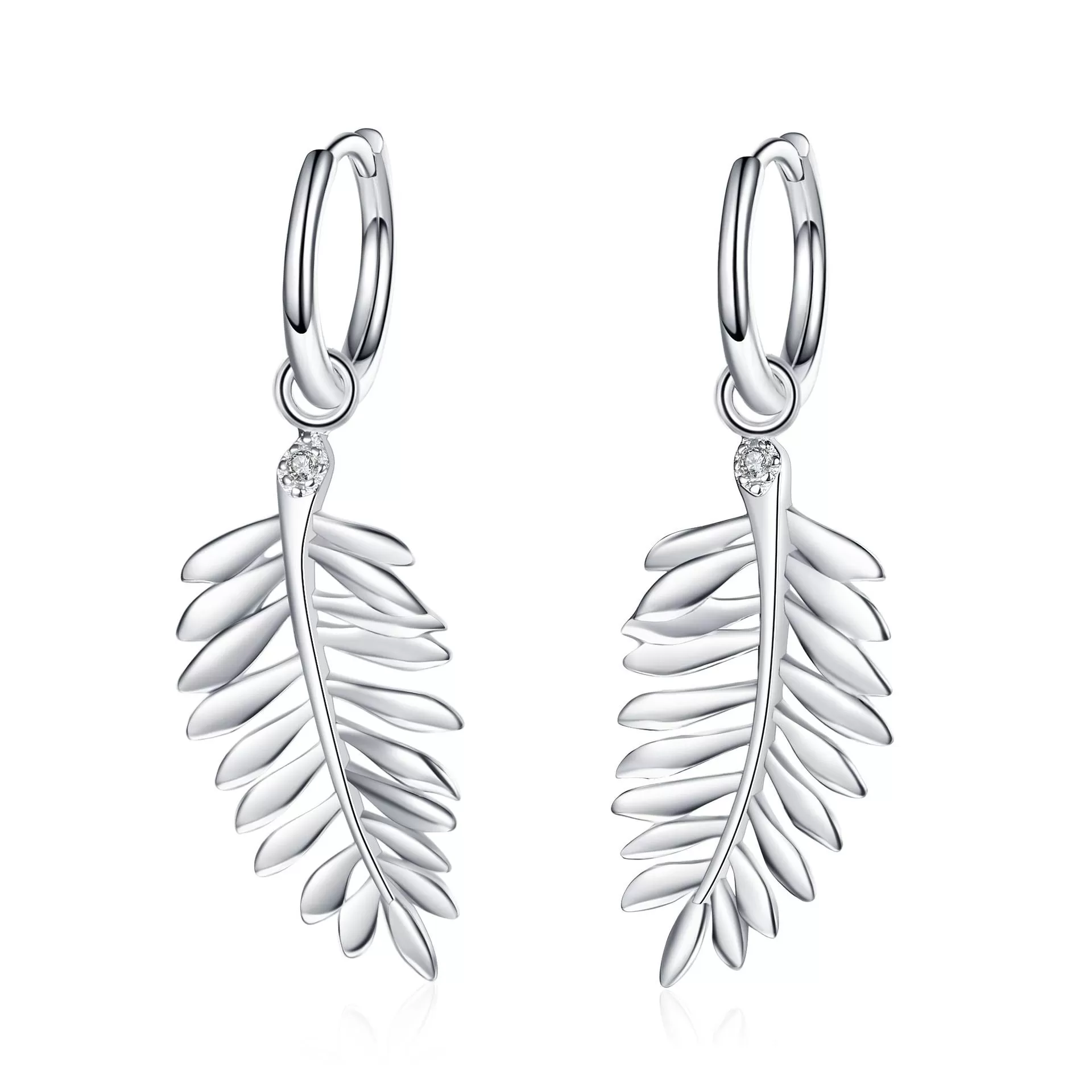 Sterling Silver Leaf Hoop Moissanite Earrings