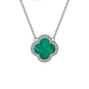 Sterling Silver Natural Malachite Clover Pendant