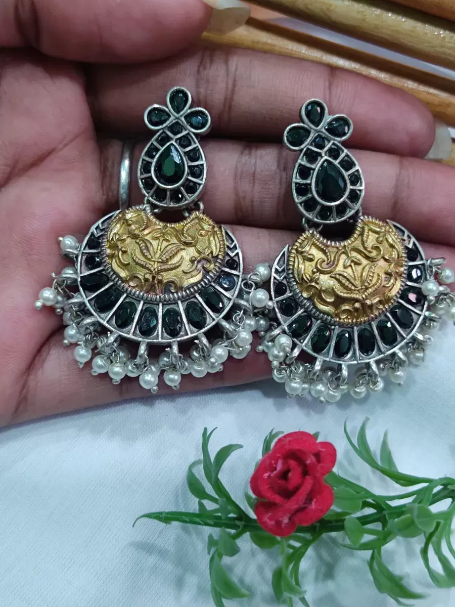 Stunning Prime Oxidized Dangler Chandbali Earrings Made With Brass And Copper - Black