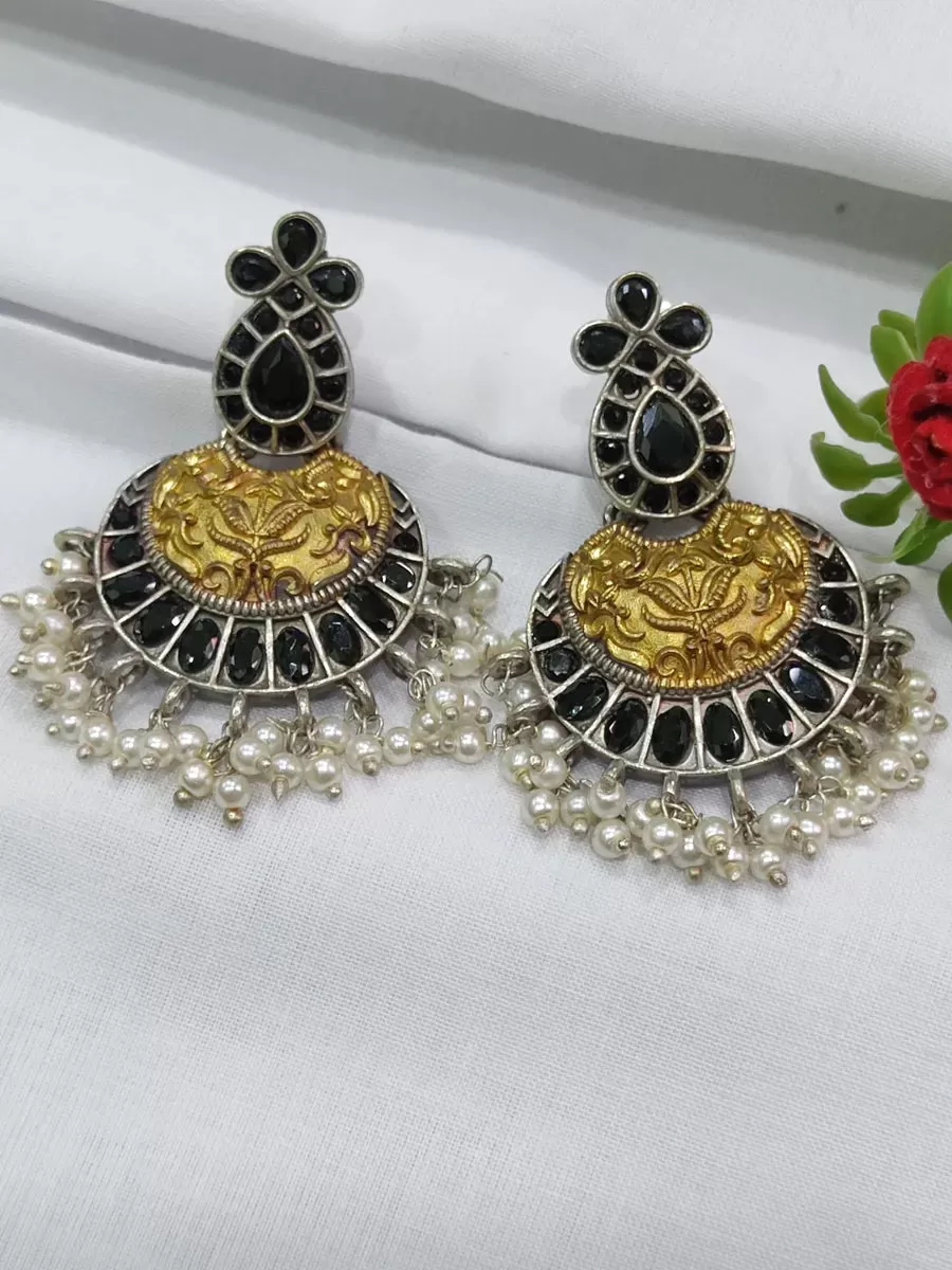 Stunning Prime Oxidized Dangler Chandbali Earrings Made With Brass And Copper - Black