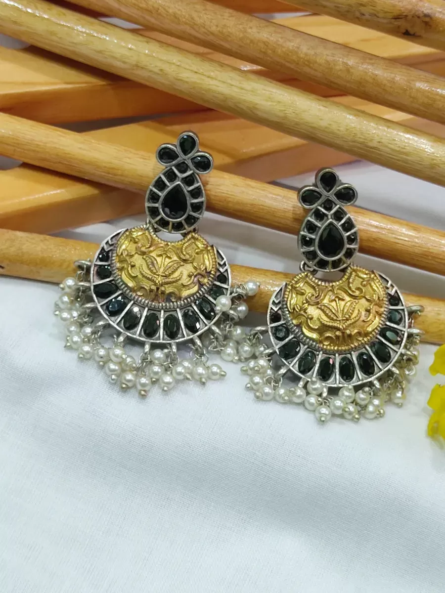 Stunning Prime Oxidized Dangler Chandbali Earrings Made With Brass And Copper - Black