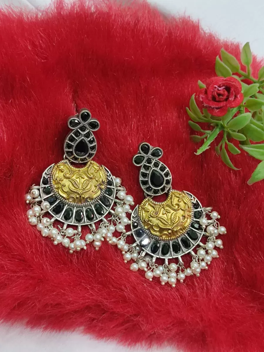 Stunning Prime Oxidized Dangler Chandbali Earrings Made With Brass And Copper - Black