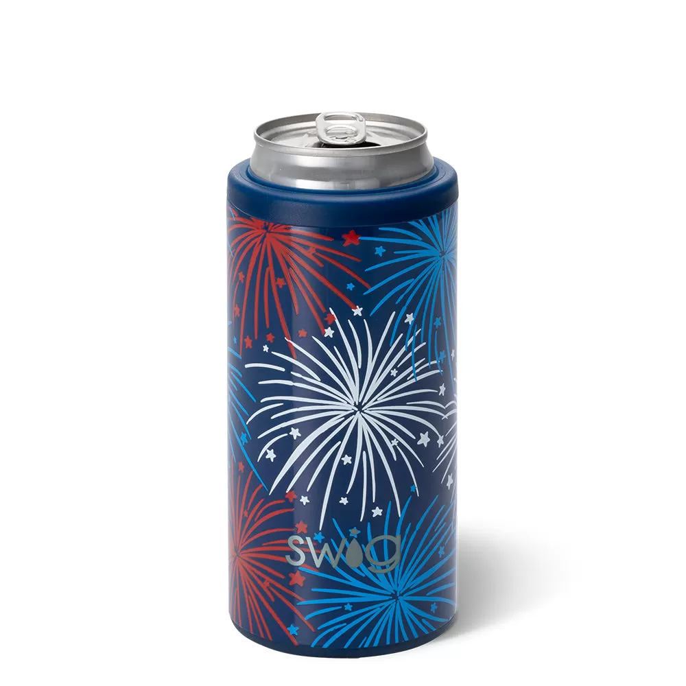 SWIG {FIREWORKS} Skinny Insulated Stainless Steel Can Cooler (12 oz.)