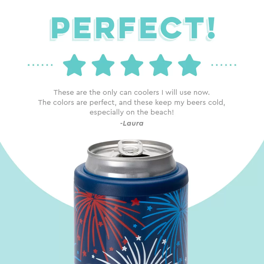 SWIG {FIREWORKS} Skinny Insulated Stainless Steel Can Cooler (12 oz.)