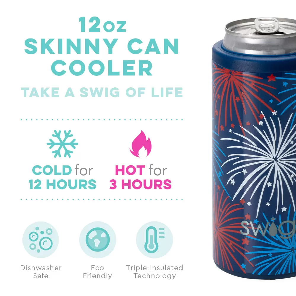 SWIG {FIREWORKS} Skinny Insulated Stainless Steel Can Cooler (12 oz.)