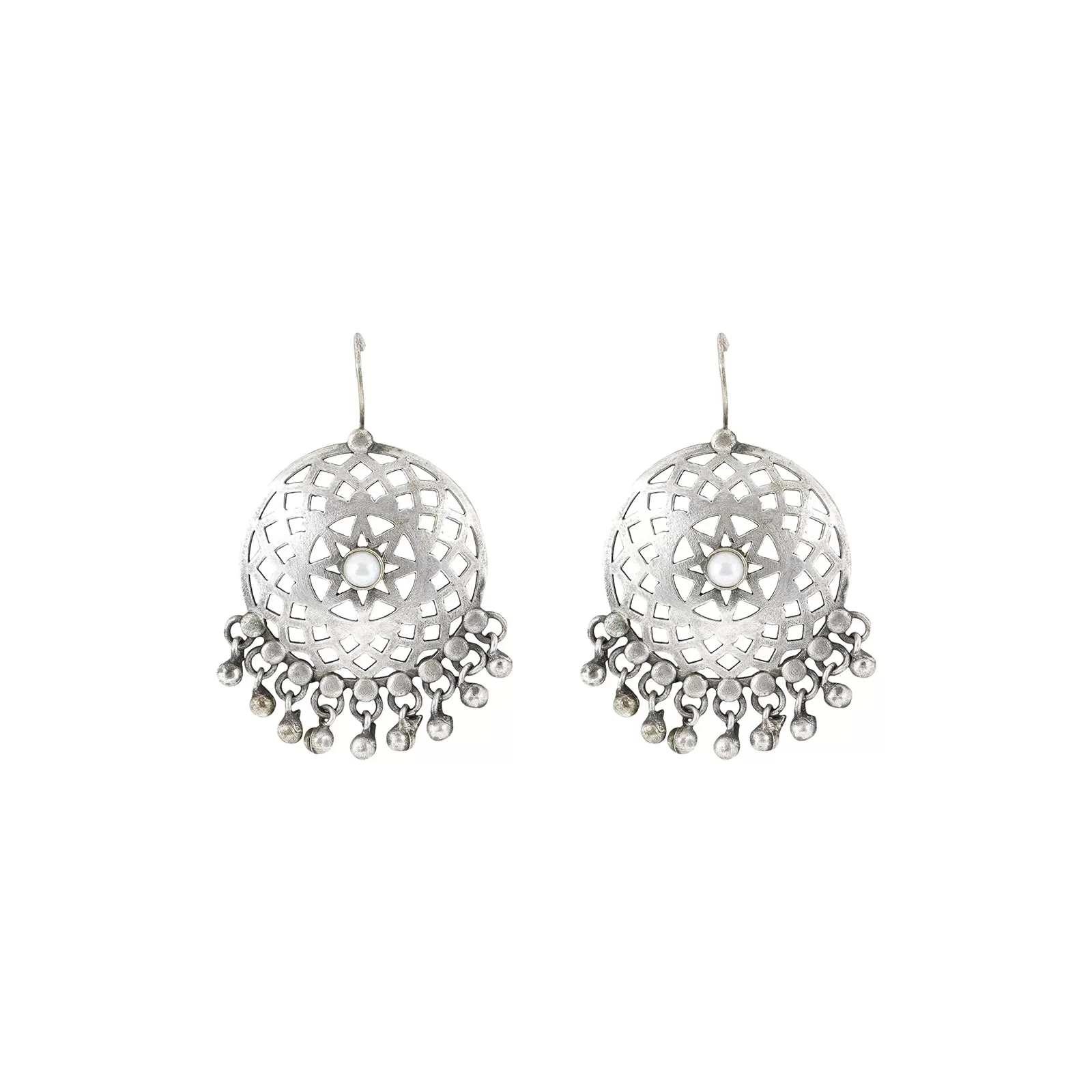 Teejh Siranshi Pearl Silver Oxidised Ghungroo Earrings