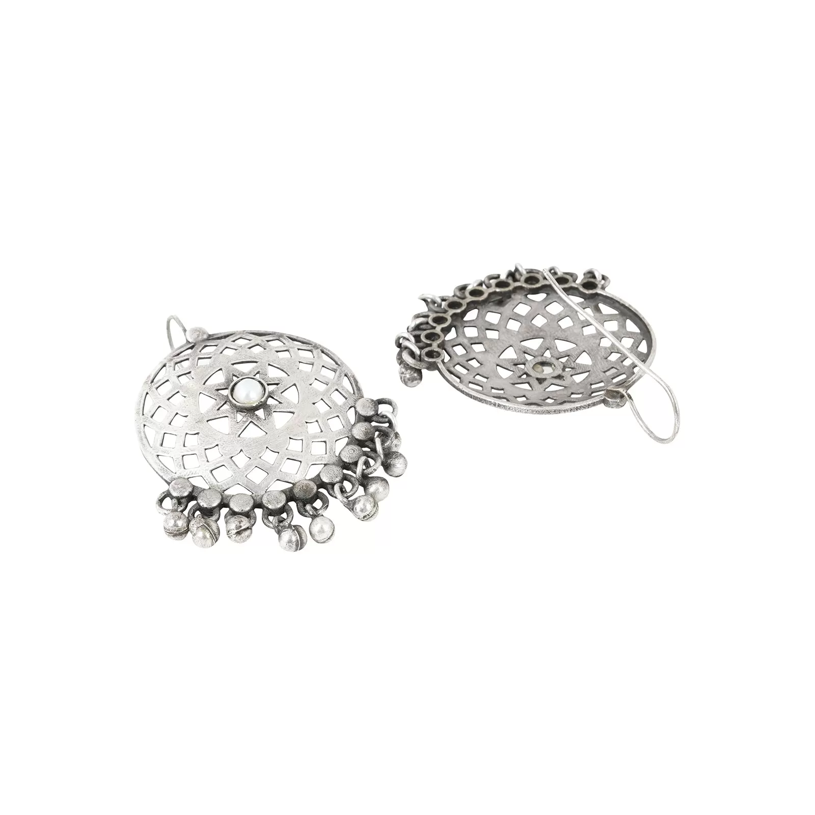 Teejh Siranshi Pearl Silver Oxidised Ghungroo Earrings