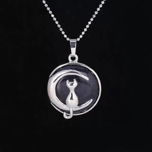 The Cat In The Moon Gemstone Necklace