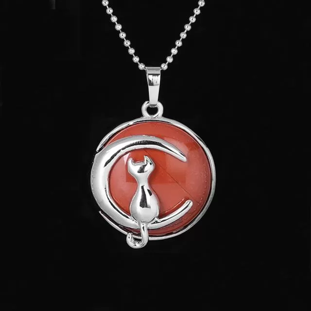 The Cat In The Moon Gemstone Necklace