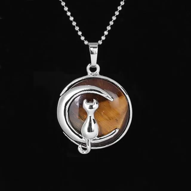 The Cat In The Moon Gemstone Necklace