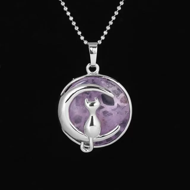 The Cat In The Moon Gemstone Necklace