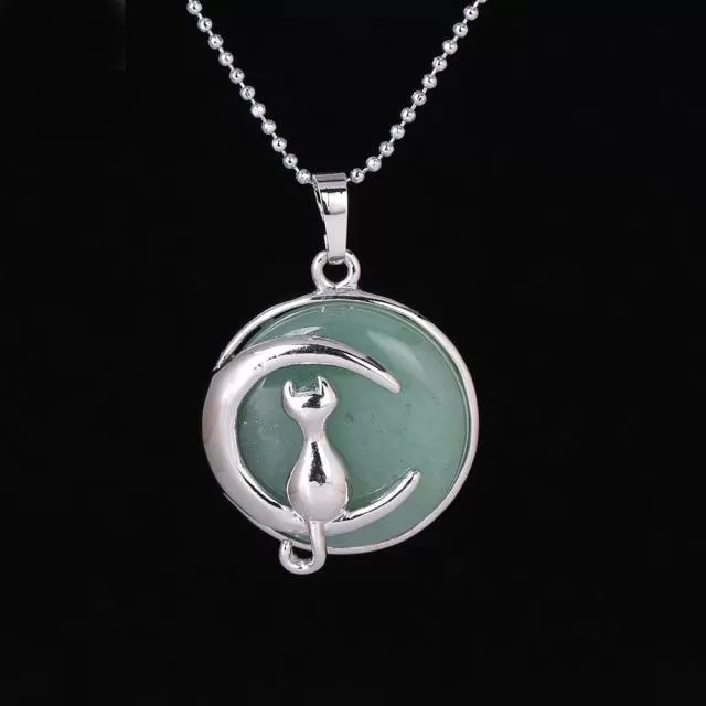 The Cat In The Moon Gemstone Necklace