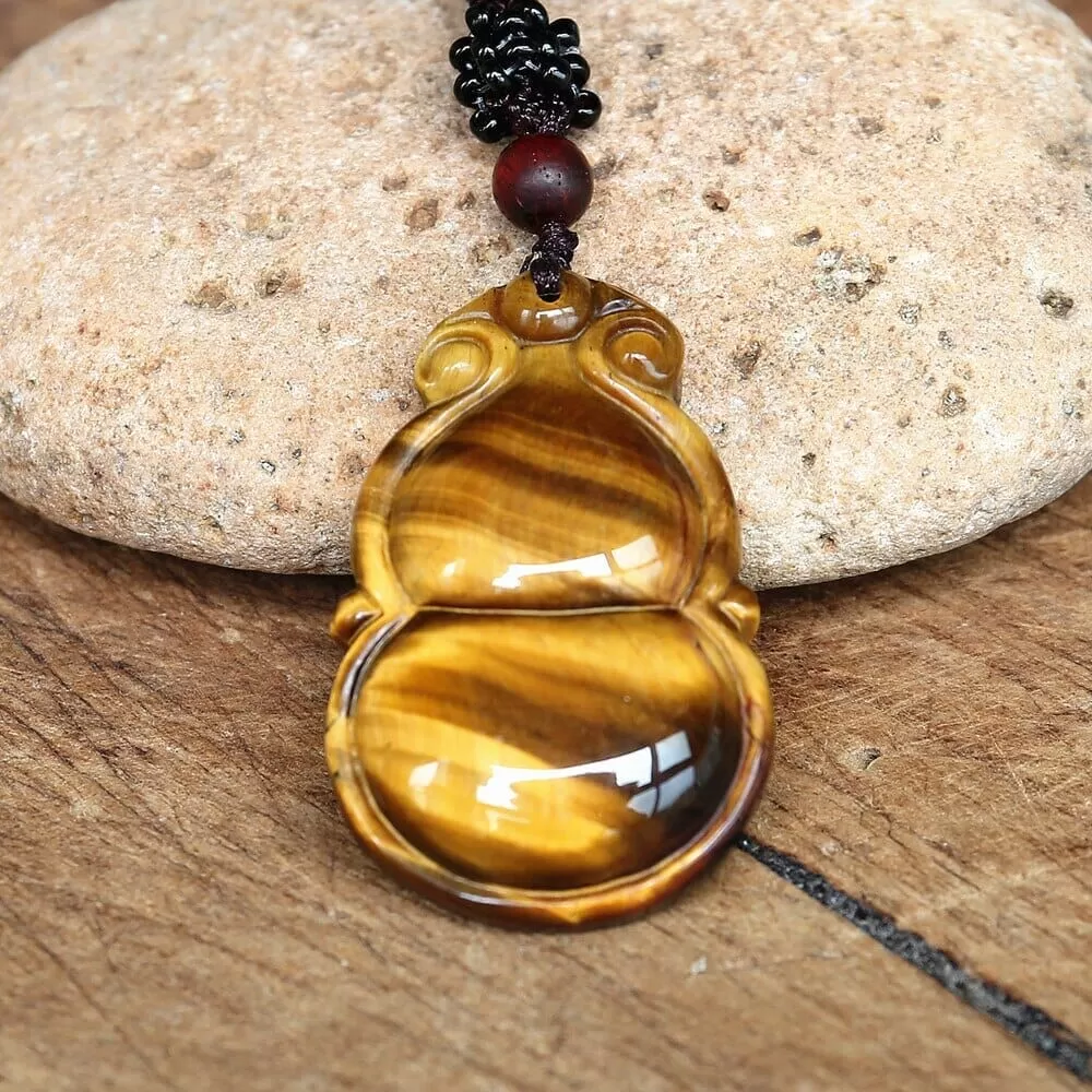 Tiger Eye Stone Carved Lucky Energy Necklace