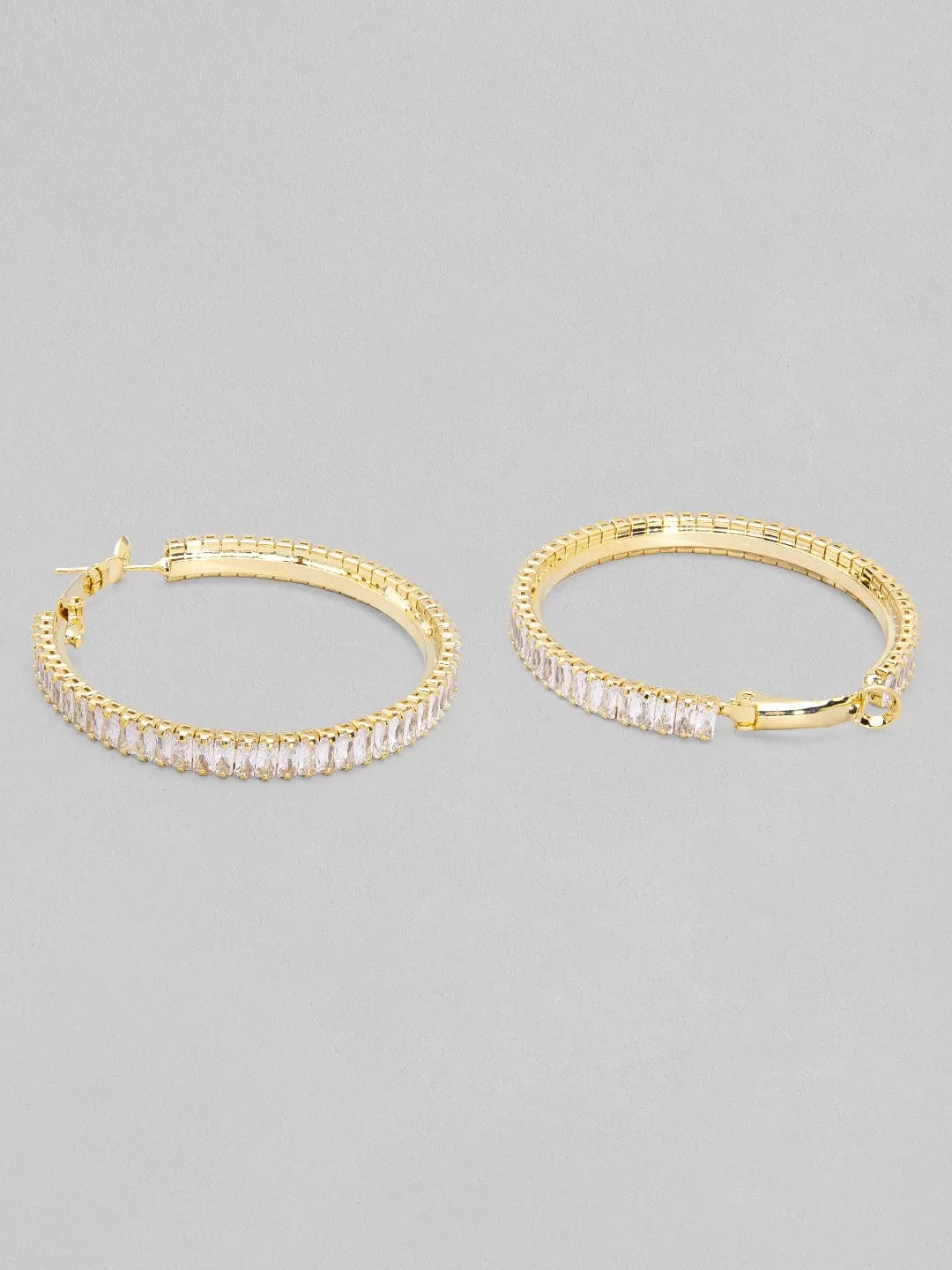 Tokyo Talkies Gold Plated Long Hoop Earrings Studded With American Diamonds