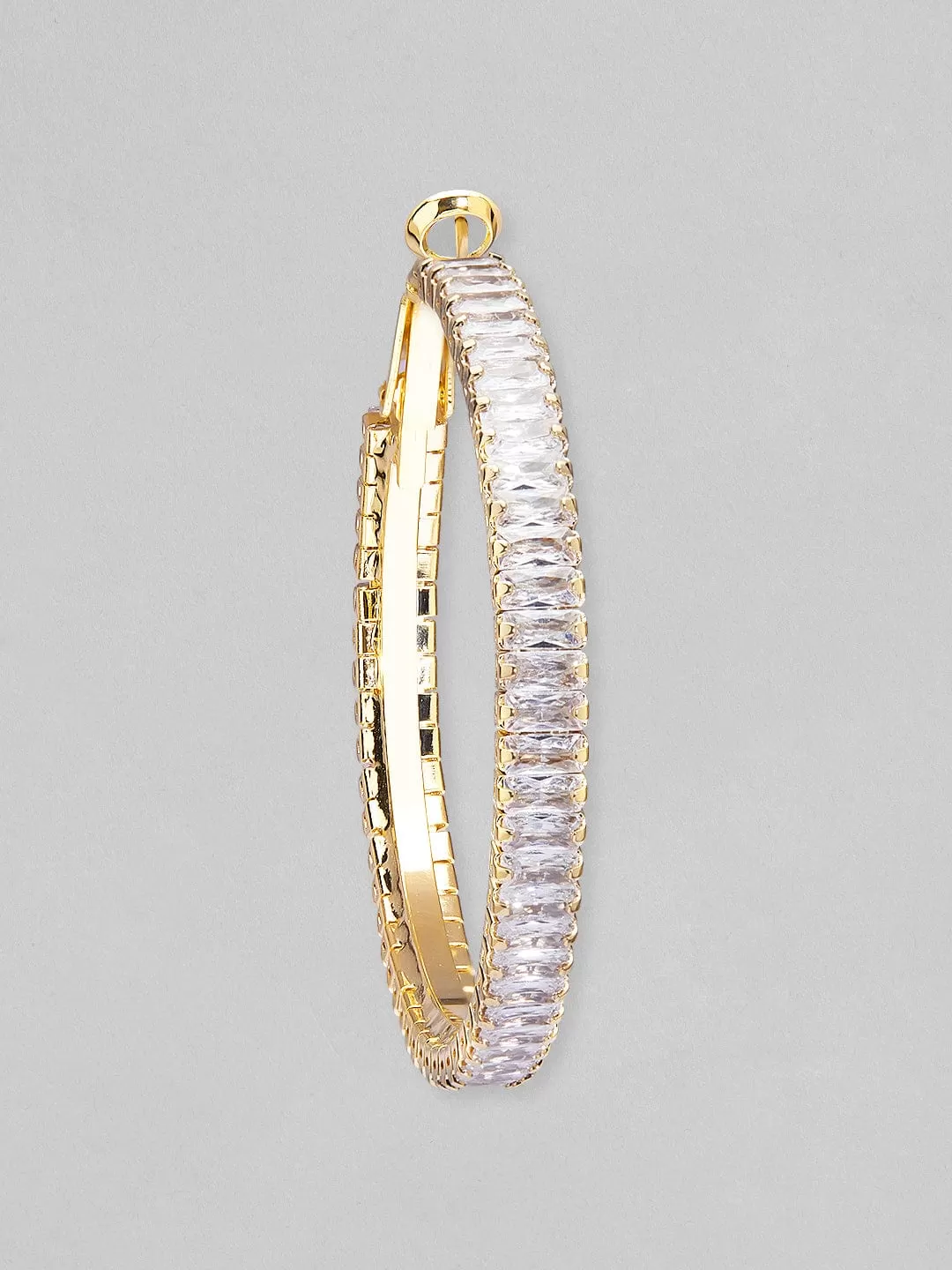 Tokyo Talkies Gold Plated Long Hoop Earrings Studded With American Diamonds