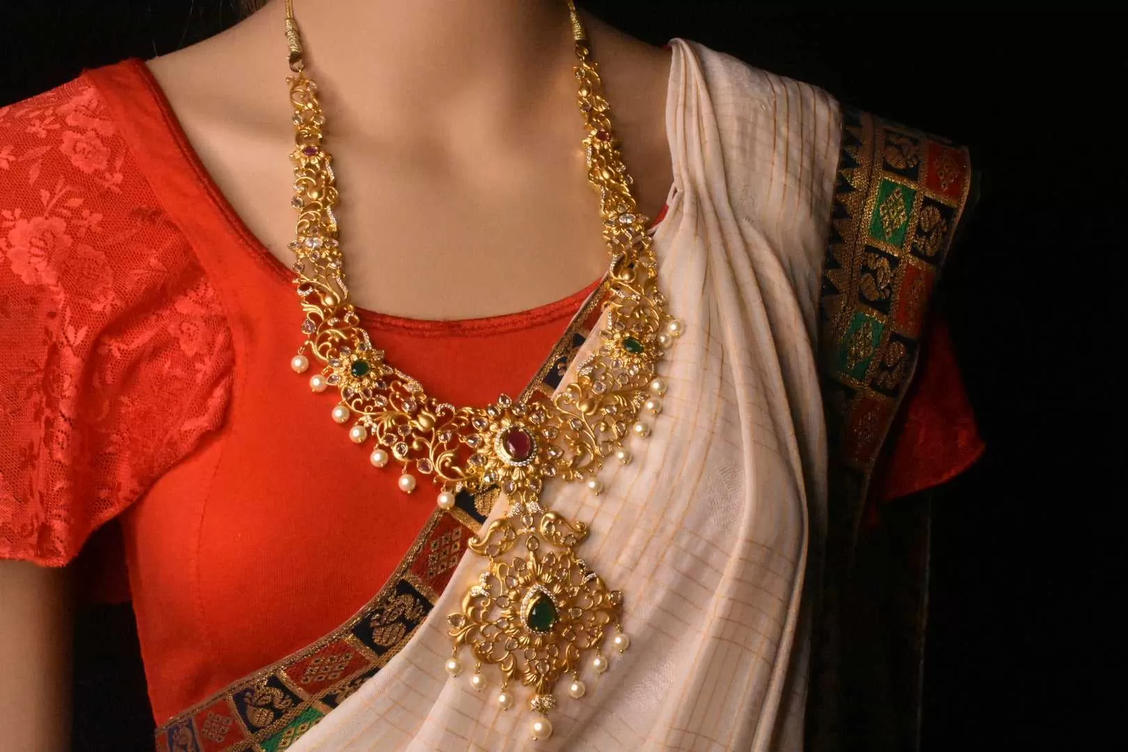 Traditional One Gram Gold Pachi Bridal Haar