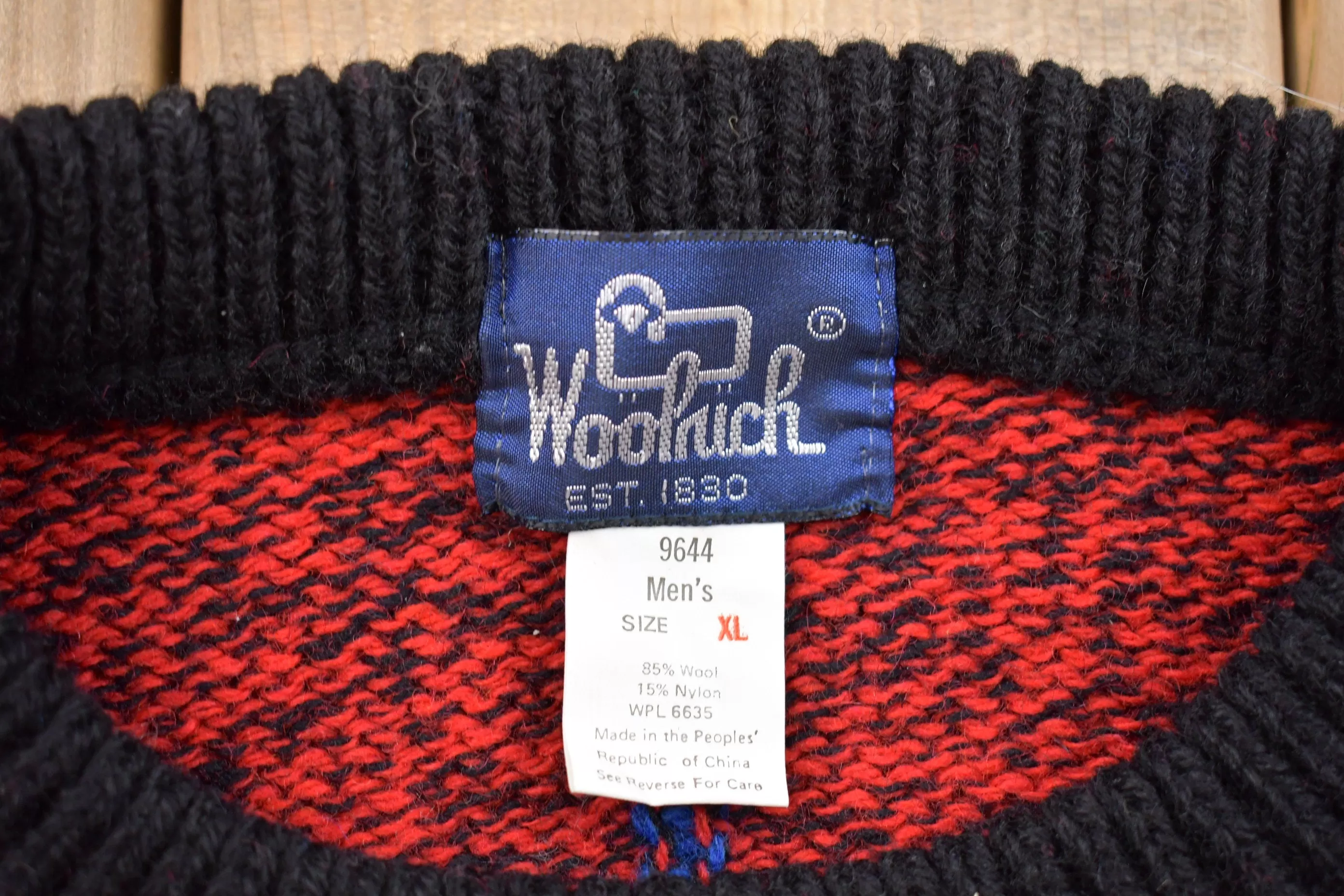 Vintage 1960s Woolrich Plaid Knitted Sweater / Vintage 60s Crewneck / Pattern Sweater / Outdoor / Hand Knit / Pullover Sweatshirt