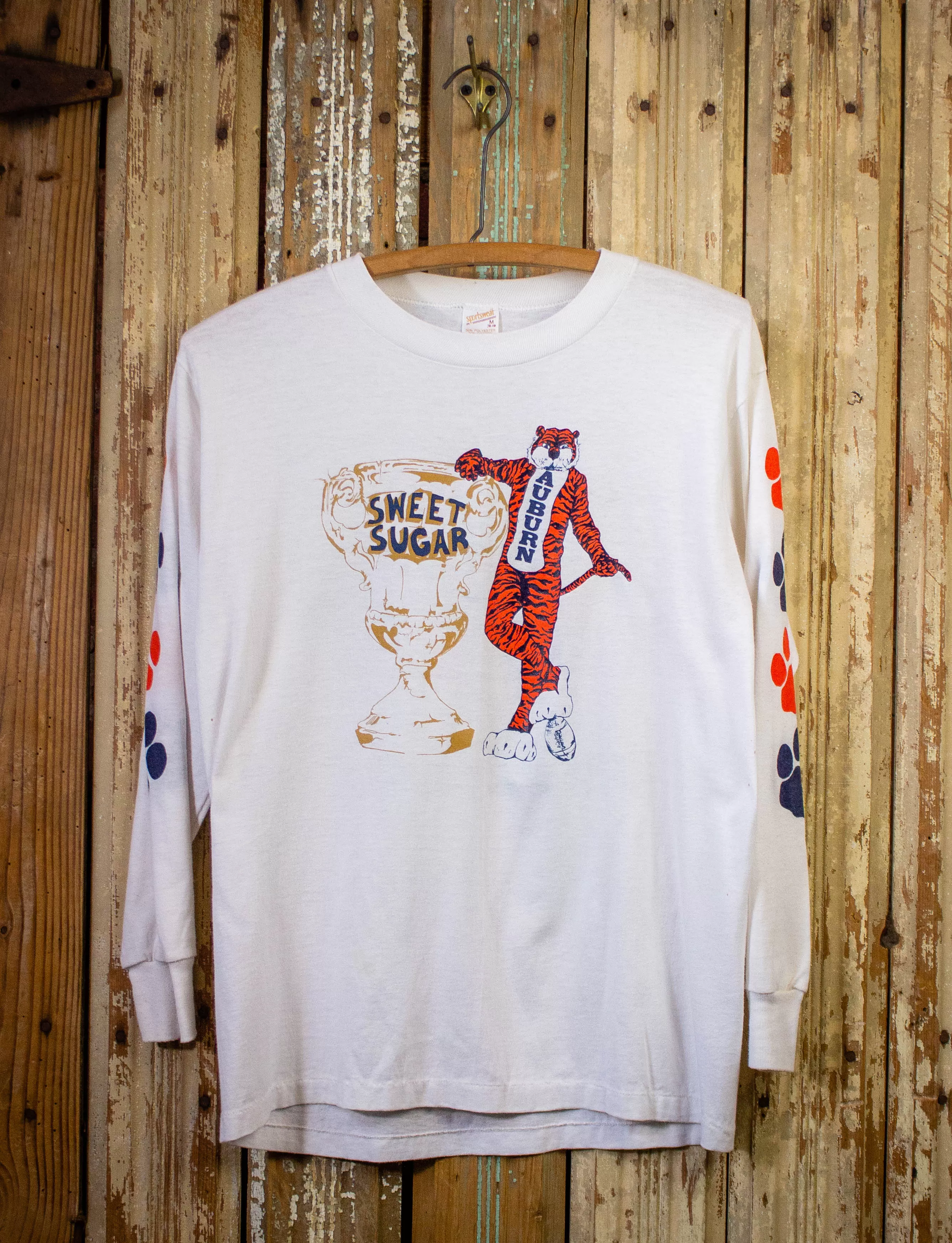 Vintage Auburn Tigers Long Sleeve Graphic 80s T Shirt White Medium