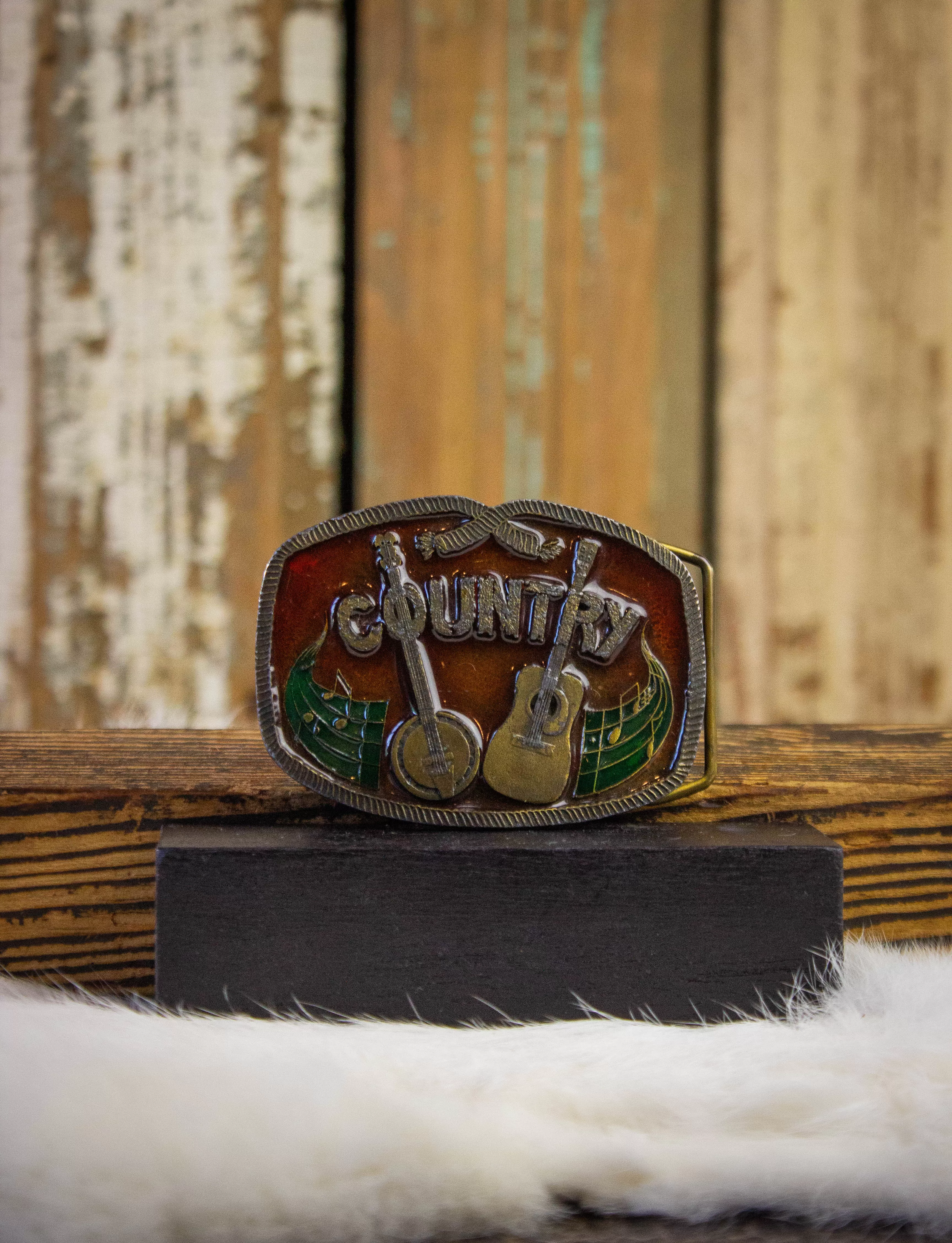 Vintage Country Brass Belt Buckle 1976