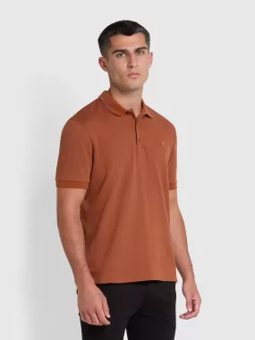 Volo Organic Cotton Textured Polo Shirt In Teak