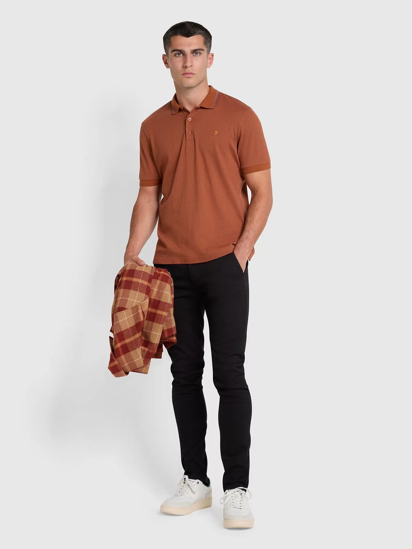 Volo Organic Cotton Textured Polo Shirt In Teak