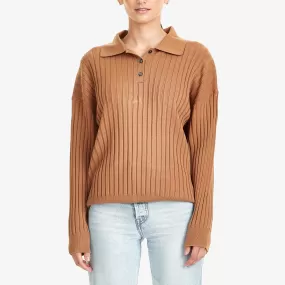 W RIB KNIT LS  POLO HAZELNUT